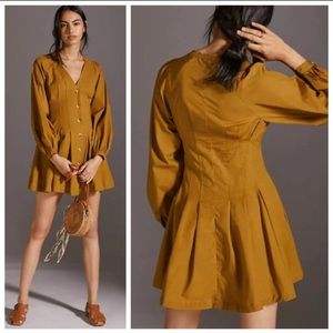 NWOT Anthropologie Puff-Sleeved Dark Tan Mini
Shirtdress